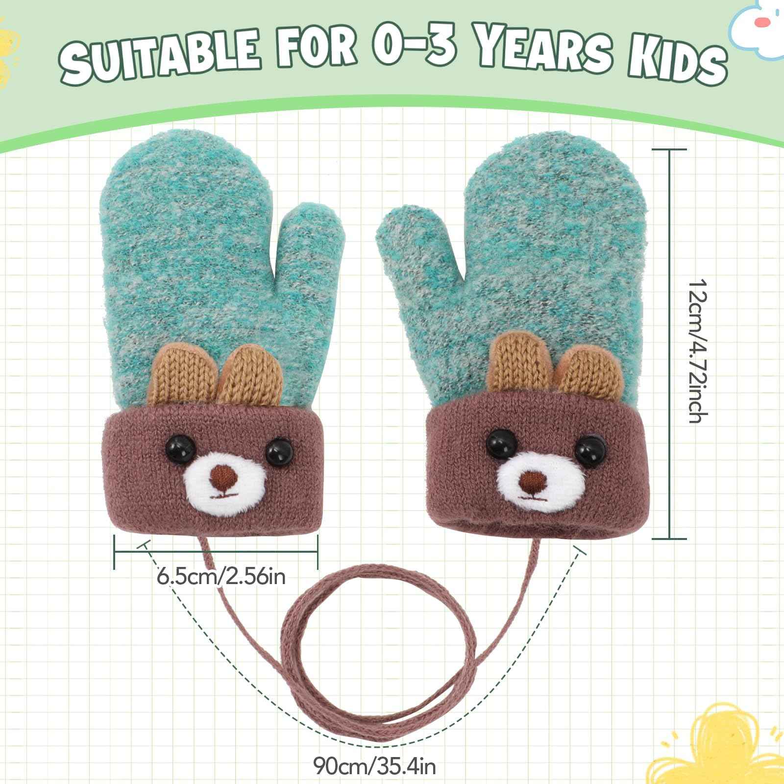 Becellen Fäustlinge Baby, Warme Weiche Kleinkind Strickhandschuhe mit Schlüsselband Niedliche Cartoon-Musterdesign Fäustlinge Baby Doppelt Winter Handschuhe für 0-3 Jahre Jungen Mädchen
