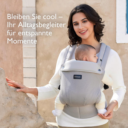 Momcozy Babytrage aus 100% Baumwolle – Baby Carrier für Kleinkind (3-24 Monate, 3,2-20 kg) · Ergonomische M-Position · X-Rücken · Taillengurt 64-127cm, Khaki