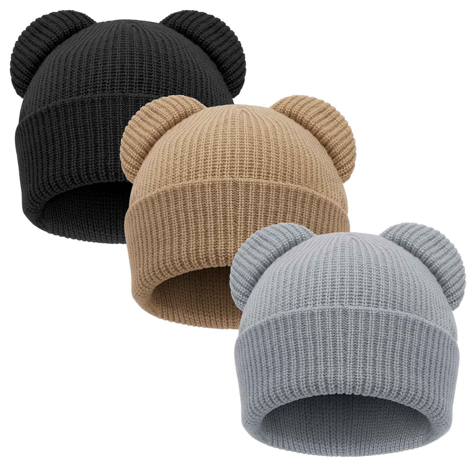 DRESHOW Toddler Beanie Baby Winter Hats Baby Soft Knitting Cute Bear Ears Hat for Boys Girls Warm Hat Hats for 0 Months - 24 Months