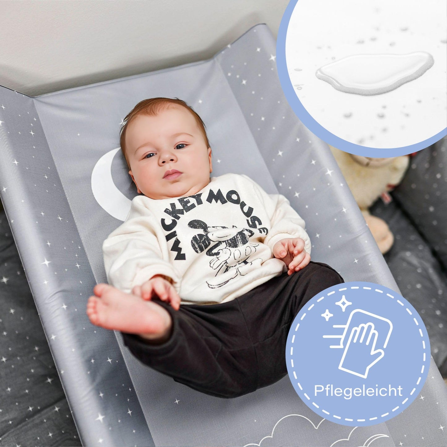 Wickelunterlage Wickelauflage Keil 70x47 cm - Wickeltischauflage für Babys abwaschbare und wasserdichte Wickelmulde ideal für Babybett und Wickeltisch Kaninchen Motiv