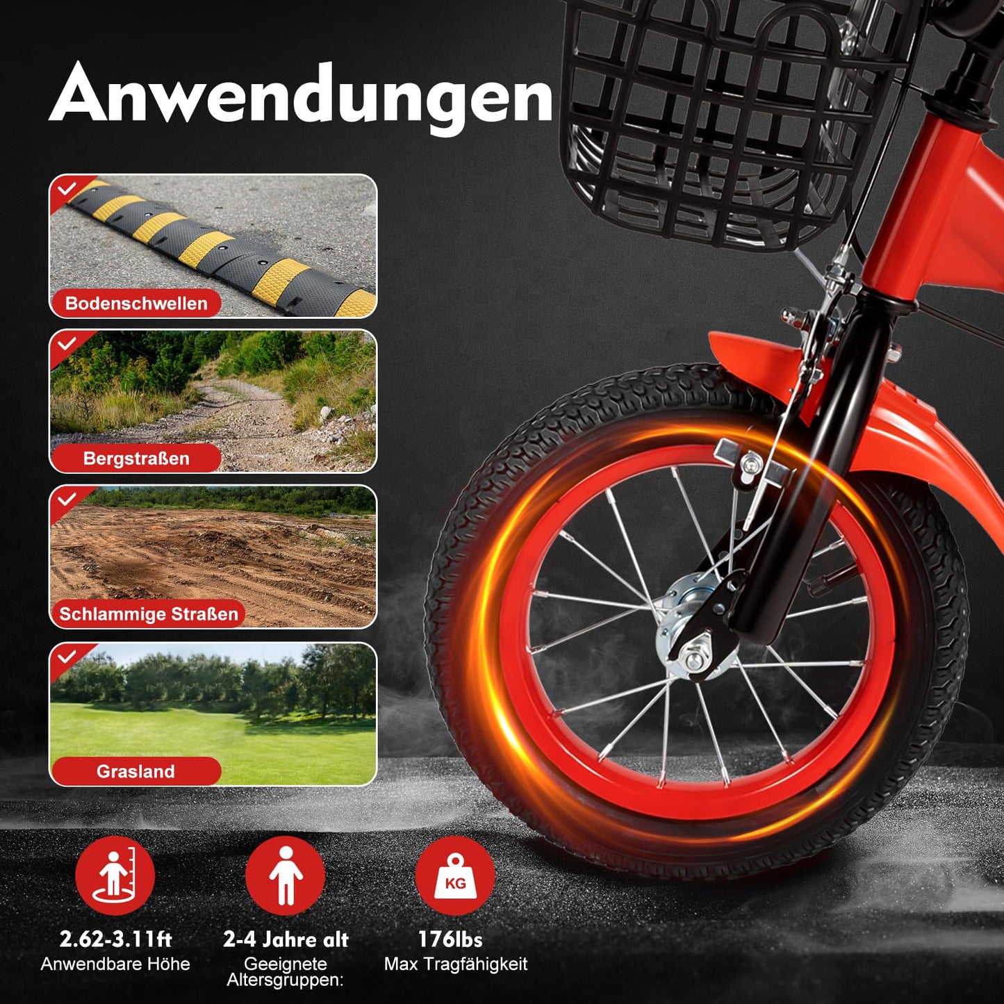 LKHDONG Kinderfahrrad 12 Zoll, Kinderrad für ab 2-4 Jahre, Tretfahrrad mit Stützräder und Korb, Kinder Fahrrad Mädchen Jungen, Fahrrad Kinder Höhenverstellbares - Meloni2