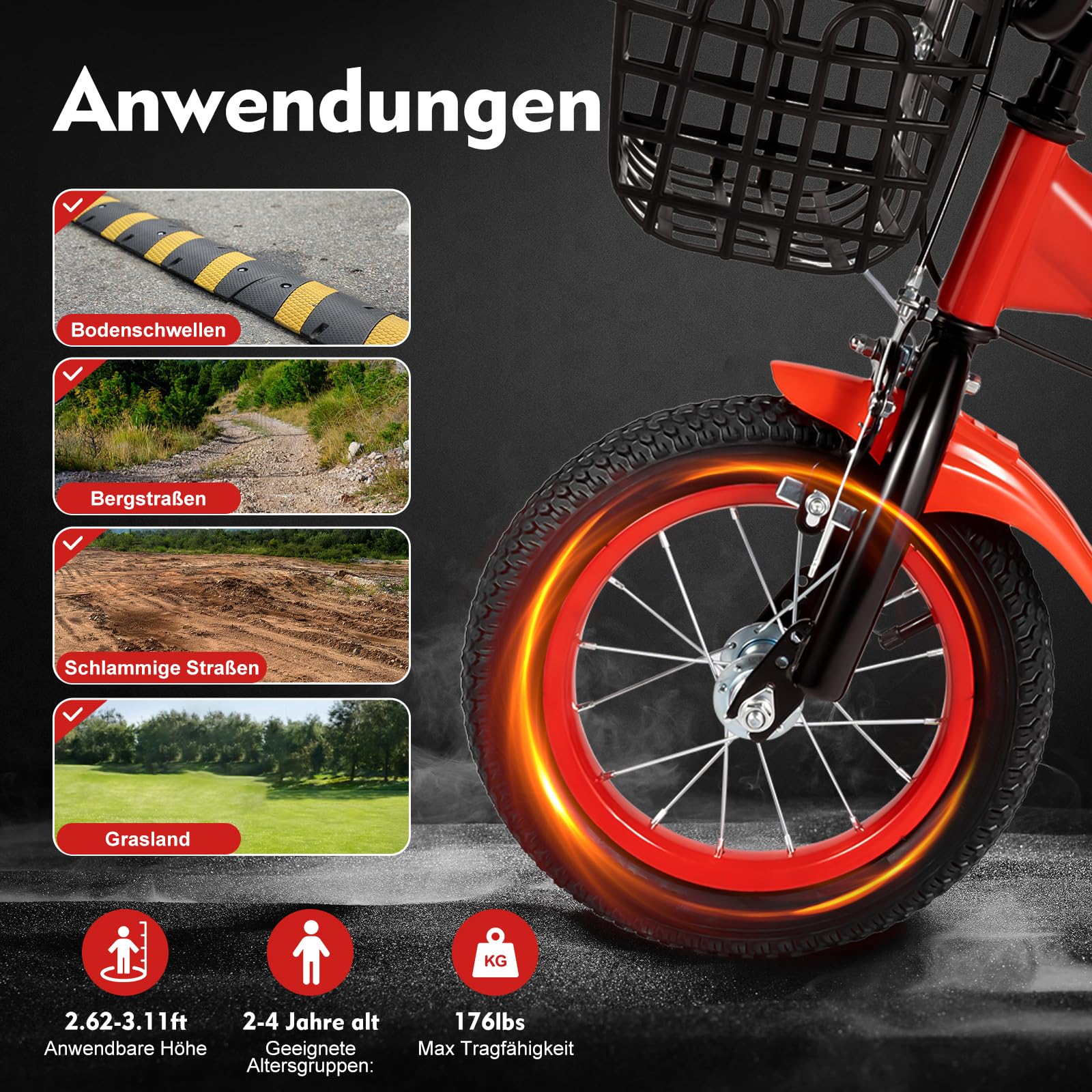 LKHDONG Kinderfahrrad 12 Zoll, Kinderrad für ab 2-4 Jahre, Tretfahrrad mit Stützräder und Korb, Kinder Fahrrad Mädchen Jungen, Fahrrad Kinder Höhenverstellbares - Meloni2