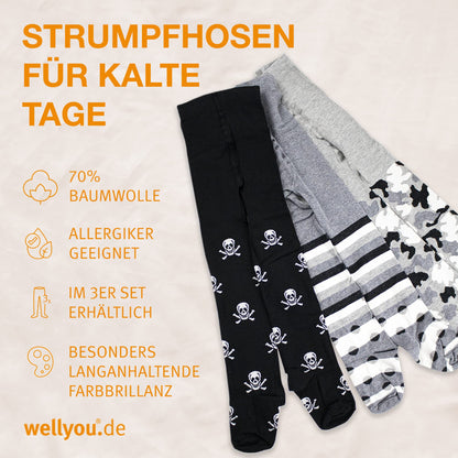 wellyou Children's Tights Girls & Boys - Set of 3 Baby Tights with Pattern - Colourful Cotton Tights Made of Oeko-Tex Certified Materials (Size 62-146)