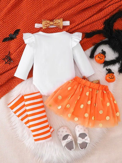Baby Girl Halloween Outfit, My First Halloween Baby Girl Clothing, Halloween Outfit Baby, Newborn Halloween Baby Pumpkin Romper + Tutu Skirt + Leg Warmer + Headband, Baby Clothing Halloween