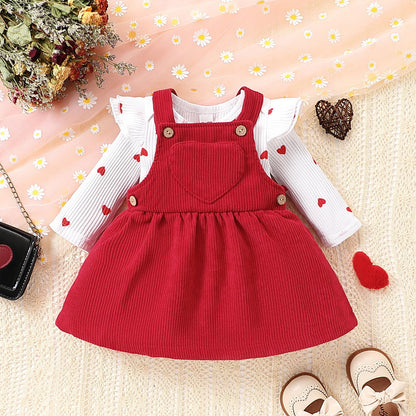 Baby Kleidung Mädchen Neugeborene Kleidung Rüschen Baby Strampler Hosenträger Rock Kleidung Sets für Baby Mädchen Valentinstag Baby Geschenk Babys Valentinstag Outfit Mädchen 0-18 Monate
