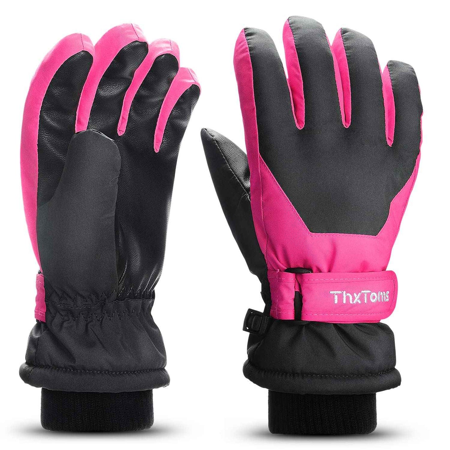 ThxToms Children's Ski Gloves, Winter Snow Ski Gloves, -15°C, Windproof, Waterproof, Warm, PU Thickened Cold Weather, Outdoor Sports, Snowboarding, Skiing, Bike, for Boys and Girls aged 3-13 Years Old