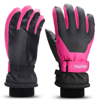 ThxToms Children's Ski Gloves, Winter Snow Ski Gloves, -15°C, Windproof, Waterproof, Warm, PU Thickened Cold Weather, Outdoor Sports, Snowboarding, Skiing, Bike, for Boys and Girls aged 3-13 Years Old