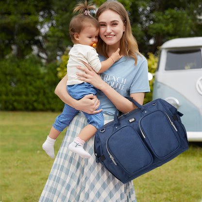 Wickeltasche mit wasserdicher Wickelunterlage und 2 Kinderwagen Haken verstellbare Schultergurt multifunktionale Umhängetasche Reisetasche für Unterwegs