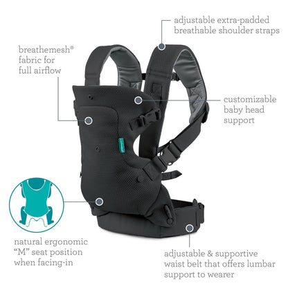 Infantino Flip Advanced 4-in-1 Babytrage, Ergonomisch, Umwandelbar, mit Blickrichtung Nach Innen und Außen, Vorne und Hinten Tragbar für Neugeborene bis Kleinkinder von 3,6-14,5 kg, Grau
