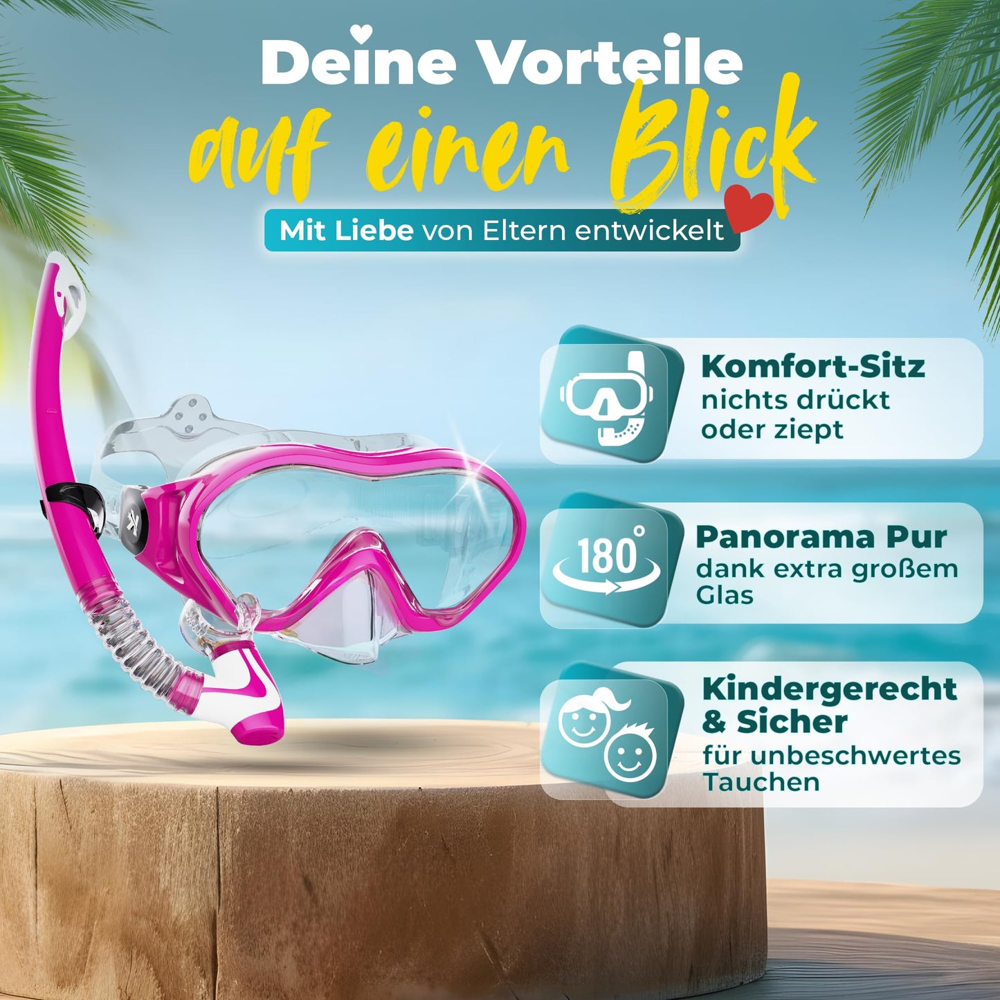 KIDVERSE Schnorchelset Kinder - Taucherbrille mit Schnorchel - Panorama Taucherbrille mit Nase - Kindertaucherbrille Alternative Schnorchelmaske