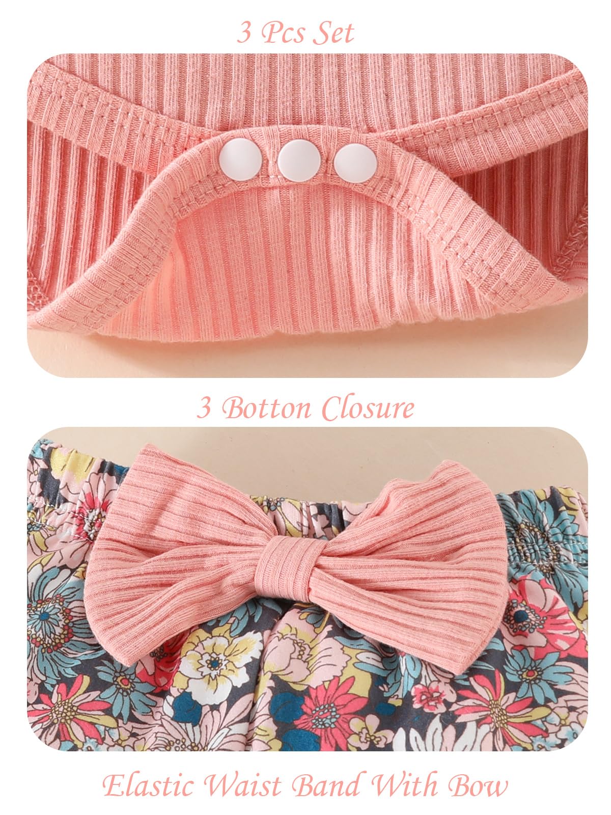 Neugeborenes Baby Mädchen Kleidung Kleinkind Gerippte Rüschen Langarm Strampler + Floral Hosen + Stirnband Nette Herbst Outfit Set