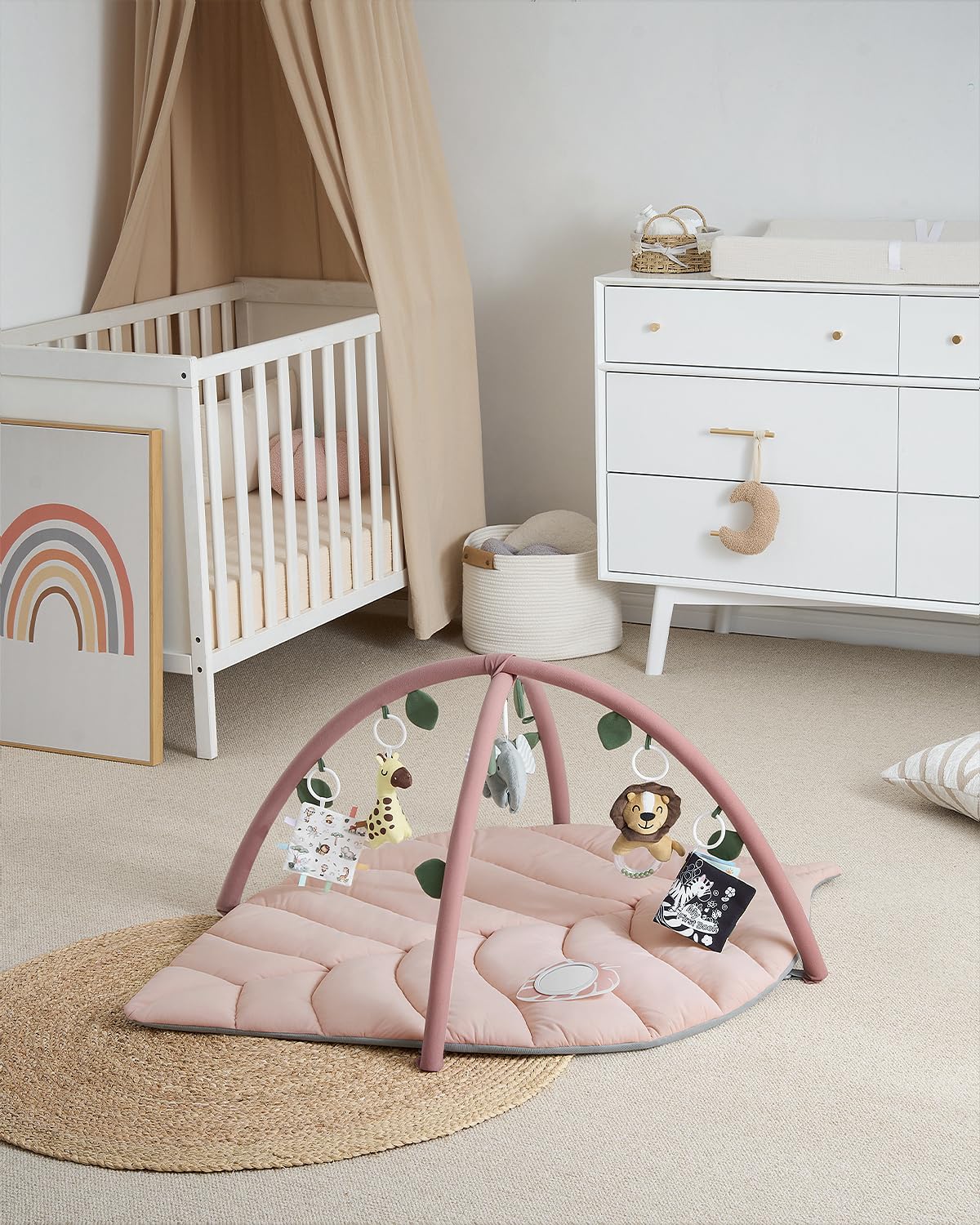 Blissful Diary Spielbogen Baby, Übergroßes Blattförmiges Spieldecke Baby Gym Activity Decke mit 6 Abnehmbare Spielzeuge, krabbeldecke Unverzichtbare Babygeschenke, Waldgrün