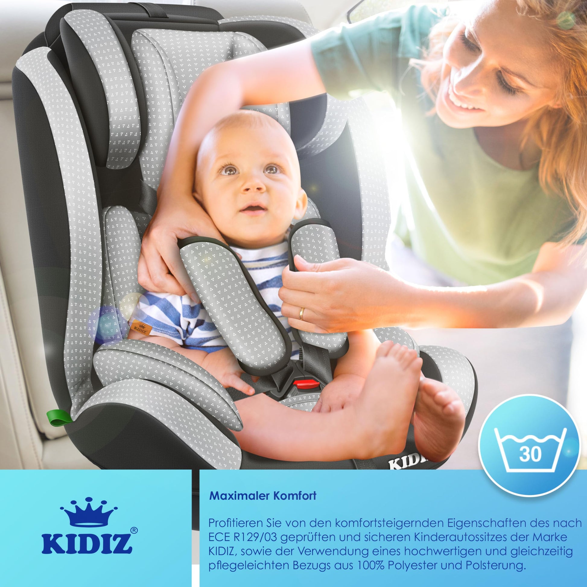 KIDIZ® Autokindersitz Triangle Premium Kindersitz Kinderautositz | Autositz Sitzschale | 9 kg - 36 kg 1-12 Jahre | Gruppe 1/2/3 | universal | zugelassen nach ECE R129/03 | mit Isofix - Meloni2