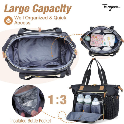 Wickeltasche mit Schnullertasche und Wickelunterlage, Wickelrucksack Multifunktions-Babytasche für Große Reisewindeltasche für Mama und Papa, isolierten Taschen-Dunkelblau