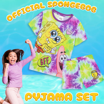SPONGEBOB SQUAREPANTS Pyjama Kinder Teenager Weiche Mädchen Schlafanzug Kurz Sommer Lounge Set Geschenk für Mädchen