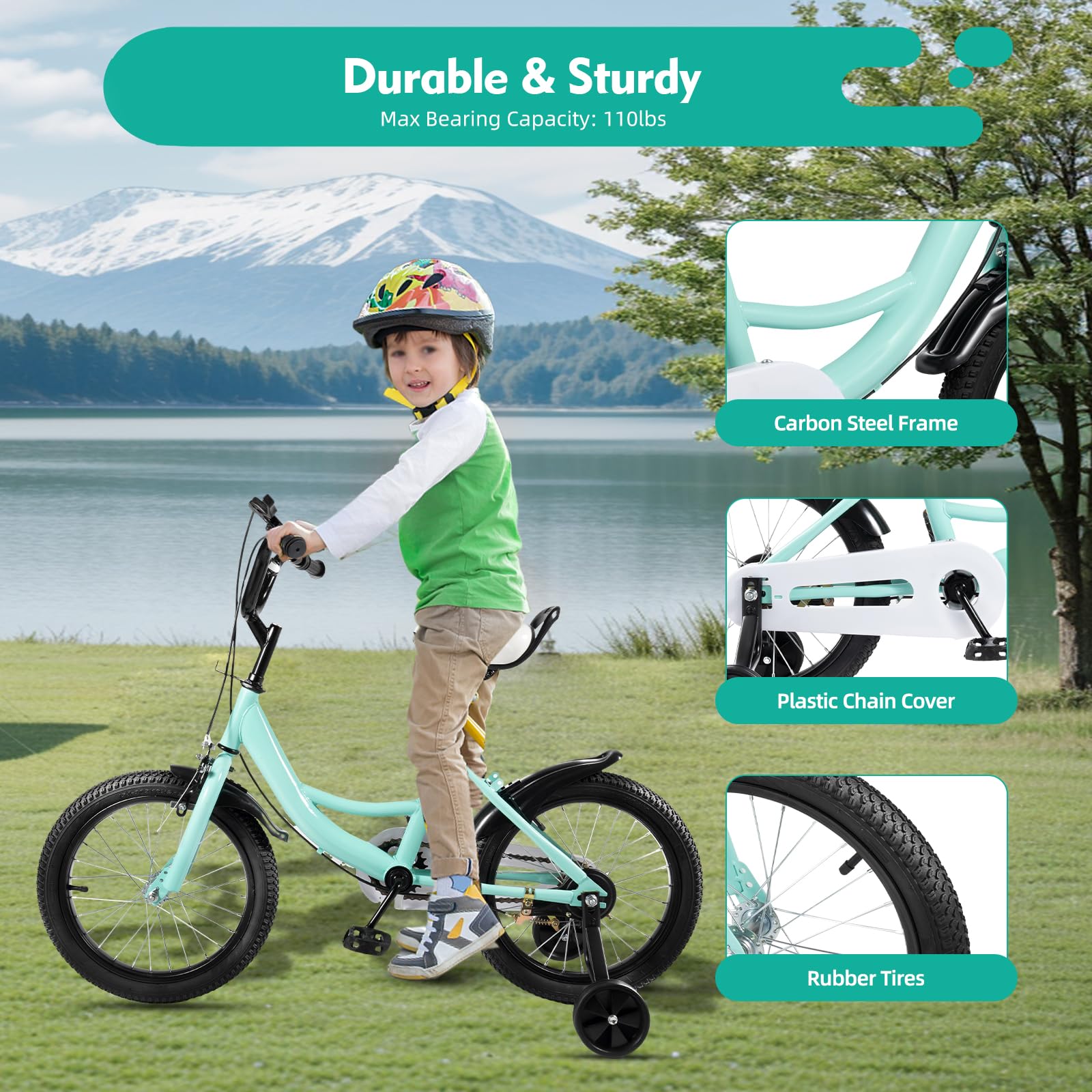 HUSPOO 16 Zoll Kinderfahrrad, Kinderfahrrad für Jungen und Mädchen Kinder, Anfänger Fahrrad Kinderfahrrad Radfahren mit Stabilisatoren und Korb, geeignet für Kinder im Alter von 5-8 Jahren - Meloni2