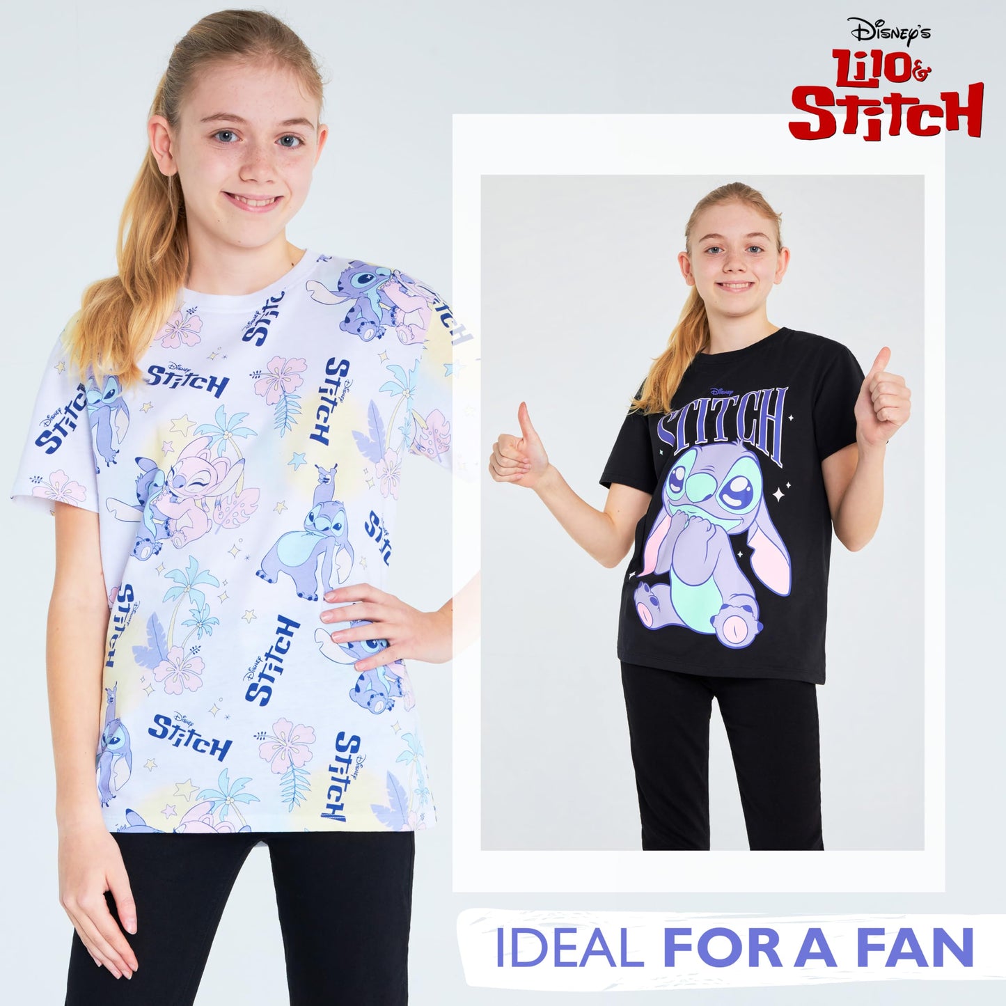 Disney Stitch T Shirt Mädchen Teenagers mit Rundhalsausschnitt 2er Pack Farbenfrohe T-Shirt Kinder Set Geschenke für Mädchen