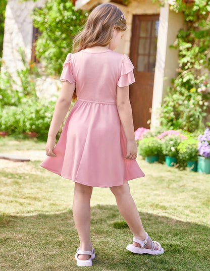 GRACE KARIN Girls Summer Dress Ruffle Short Sleeve Casual A-Line Princess Dress with Pockets Wedding Flower Girl Dresses 