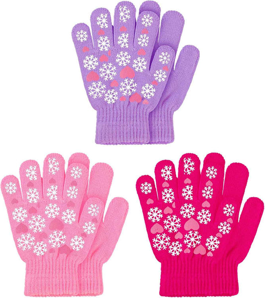 Geyoga 3 Paar Kinder Handschuhe Kleinkind Vollfinger Strickhandschuhe für 5-10 Jährig Kinder Mädchen (Lila, Rosa, Rosarot)