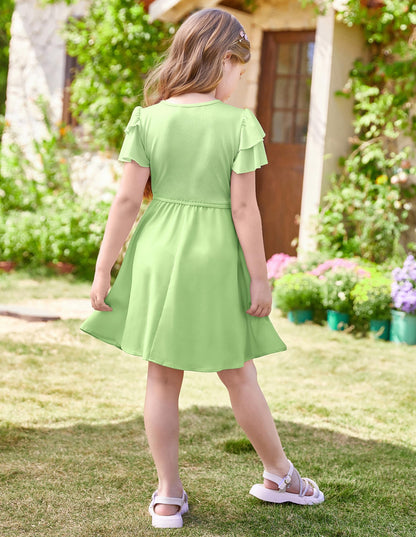 GRACE KARIN Girls Summer Dress Ruffle Short Sleeve Casual A-Line Princess Dress with Pockets Wedding Flower Girl Dresses 