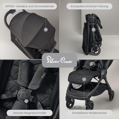 Silver Cross | Clic Kompakt-Kinderwagen | Reisekinderwagen | faltbarer & leichter Kinderwagen | Kabinengröße | Neugeborene - 4 Jahre | Almond