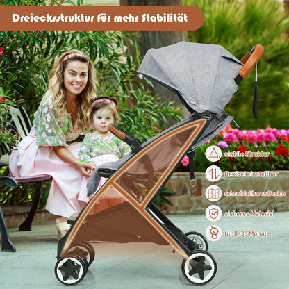 DREAMADE Children's Buggy Foldable with Reclining Function, Pram for Baby 0-3 Years, Foldable Buggy with 5-Point Safety Belt & Storage Basket & Brake (Grey)