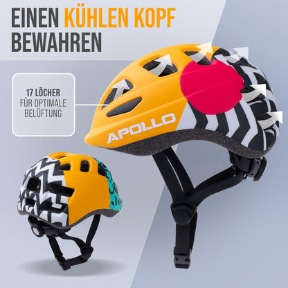 Apollo Kinder Fahrradhelm, Helm für Kinder & Jugendliche, Multisport Helm, Fahrradhelm Mädchen, Fahrradhelm Jungen, Kinderhelm ab 3 Jahre, Verstellbarer Kinder-Helm, ab Größe 48, für Fahrrad & Roller