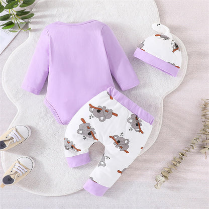 Himllauen Baby Jungen Mädchen 3-teiliges Set Koala Print Body + Hose + Hut Baby Set Kleinkind Kleidung Niedliche Outfit