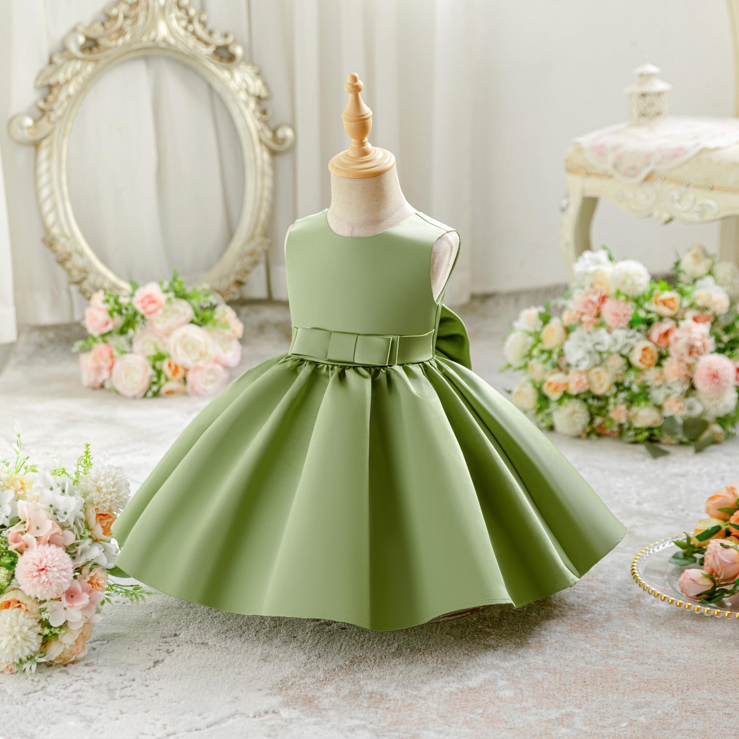 Baby Mädchen Kleid Satin Bowknot A-Linie Taufe Kleid Ärmellos Kleinkind Prinzessin Geburtstag Kleider Kinder Hochzeit Blumenmädchen Kleid Festliche Party Kleid