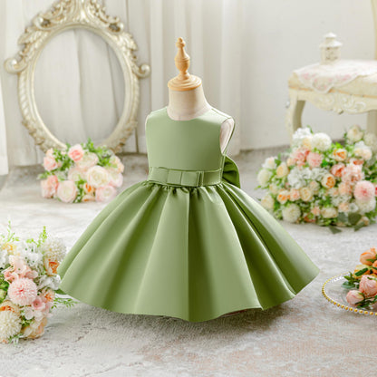Baby Mädchen Kleid Satin Bowknot A-Linie Taufe Kleid Ärmellos Kleinkind Prinzessin Geburtstag Kleider Kinder Hochzeit Blumenmädchen Kleid Festliche Party Kleid