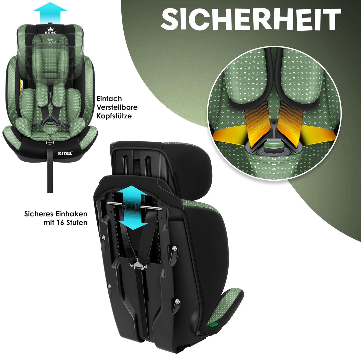 KIDIZ® Autokindersitz Triangle Premium Kindersitz Kinderautositz | Autositz Sitzschale | 9 kg - 36 kg 1-12 Jahre | Gruppe 1/2/3 | universal | zugelassen nach ECE R129/03 | mit Isofix