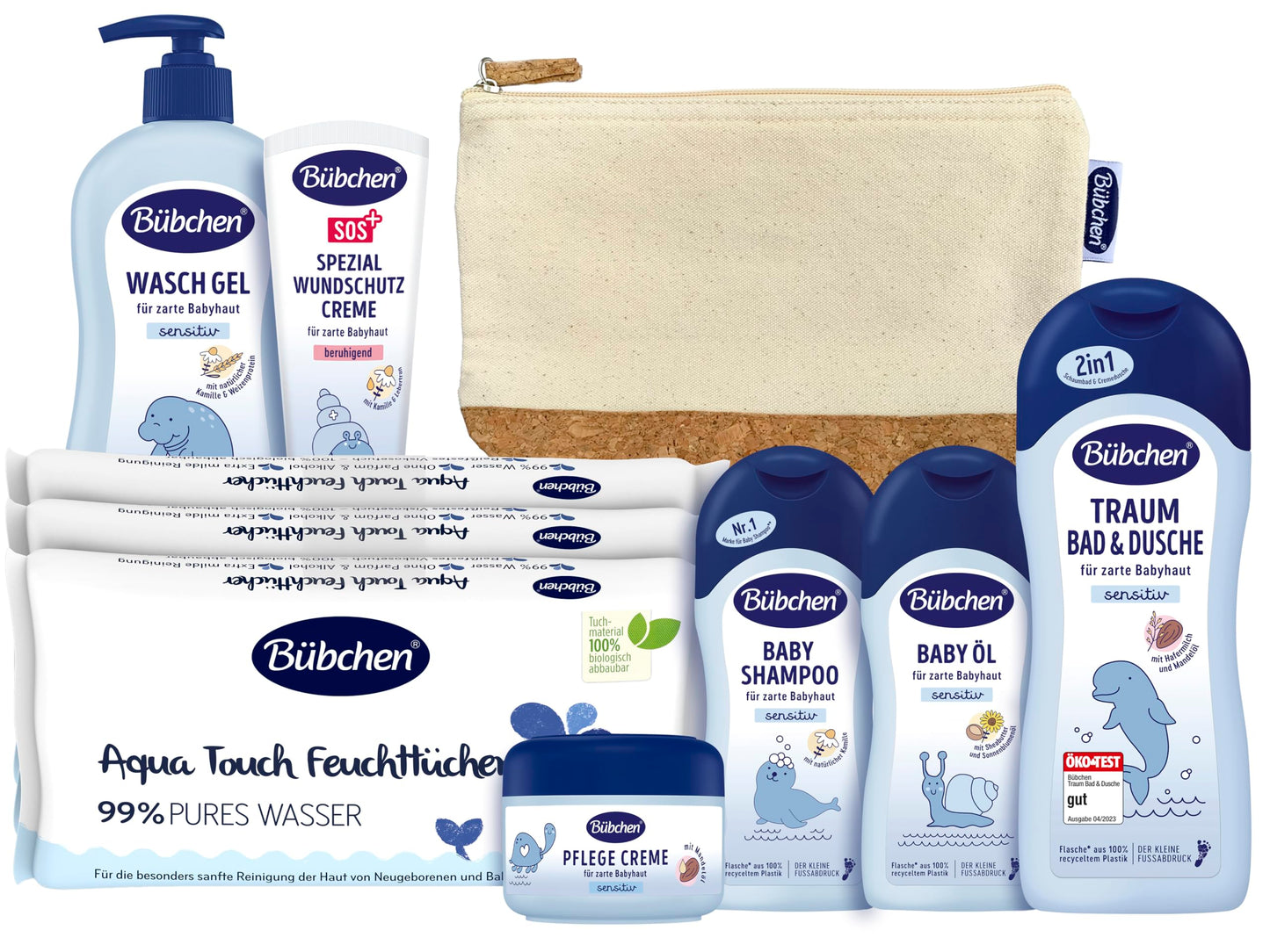 Bübchen Newborn Baby Care Kit 7-teiliges Geschenkset - Babyprodukte Geschenkset von mildem Shampoo bis hin zu pflegender Wundschutzcreme, silikonfrei