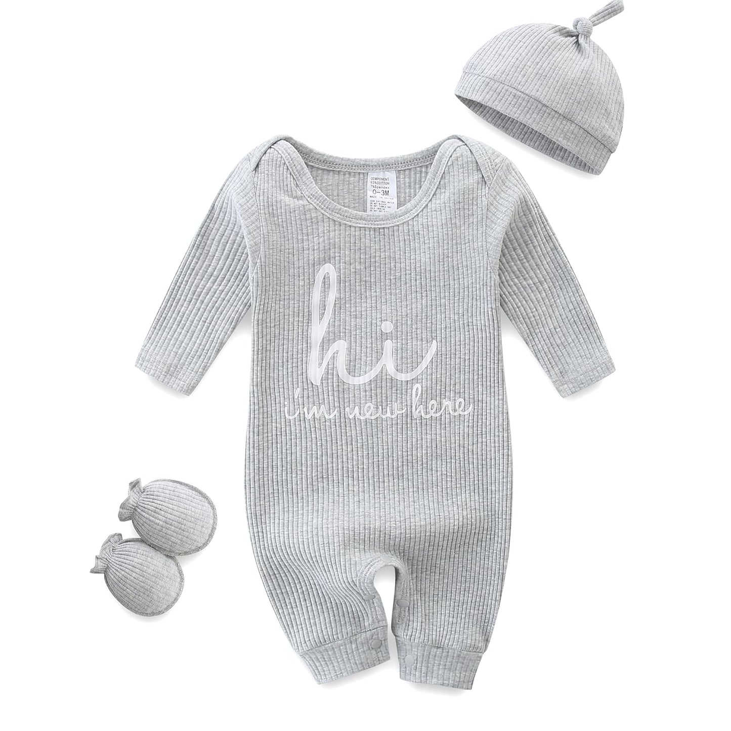 KIDDLETOWN Baby-Pyjama, Neugeborenen-Strampler, 3er-Pack, Schlafanzug mit Hut und Handschuhen, Baby-Pyjama aus Baumwolle, Langarm-Pyjama, Strampler, 0-3 Monate, Kleidung für Mädchen und Jungen