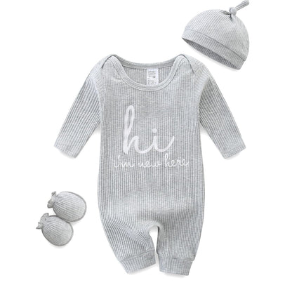 KIDDLETOWN Baby-Pyjama, Neugeborenen-Strampler, 3er-Pack, Schlafanzug mit Hut und Handschuhen, Baby-Pyjama aus Baumwolle, Langarm-Pyjama, Strampler, 0-3 Monate, Kleidung für Mädchen und Jungen