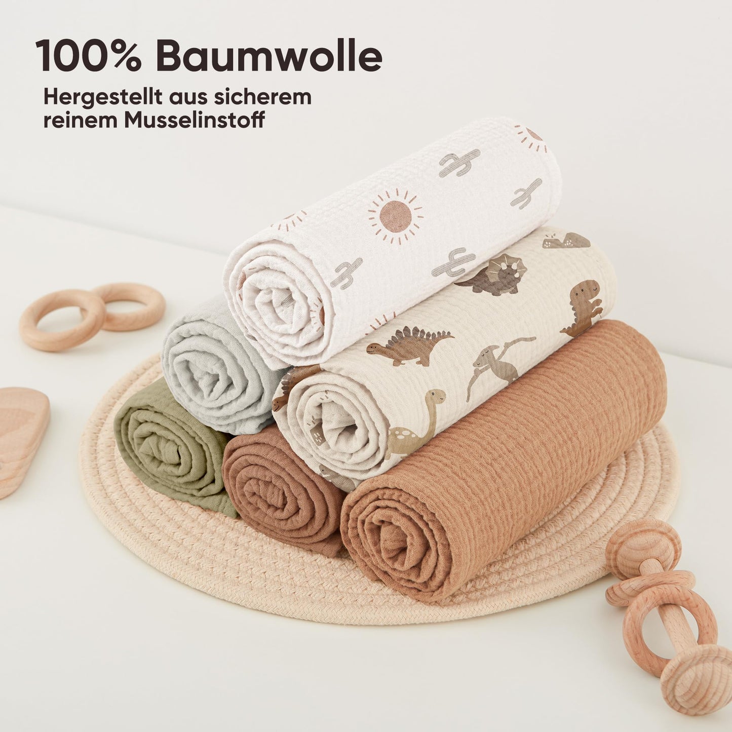 Bearmoss Moltontücher Baby 100% Baumwolle Weiche Spucktücher Baby,Atmungsaktiv und Extrem Saugfähig Musselin Tuch für Saugstark Mulltücher 6er 60x60 cm (Dinosaurier)