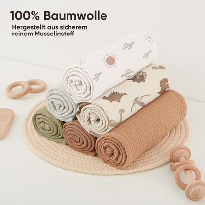Bearmoss Moltontücher Baby 100% Baumwolle Weiche Spucktücher Baby,Atmungsaktiv und Extrem Saugfähig Musselin Tuch für Saugstark Mulltücher 6er 60x60 cm (Dinosaurier)
