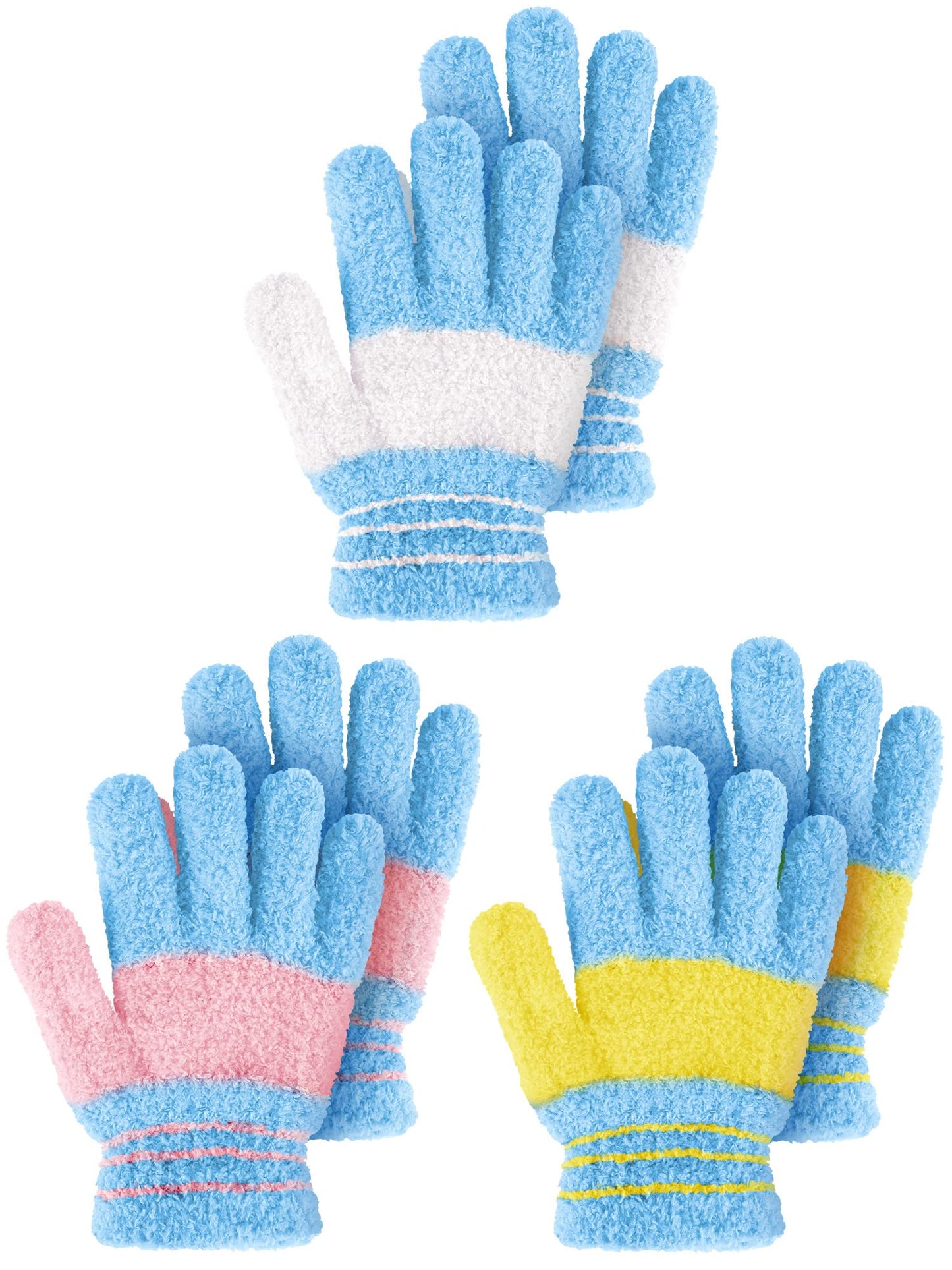 Geyoga 3 Paar Kinder Strickhandschuhe Winter Vollfinger Handschuhe