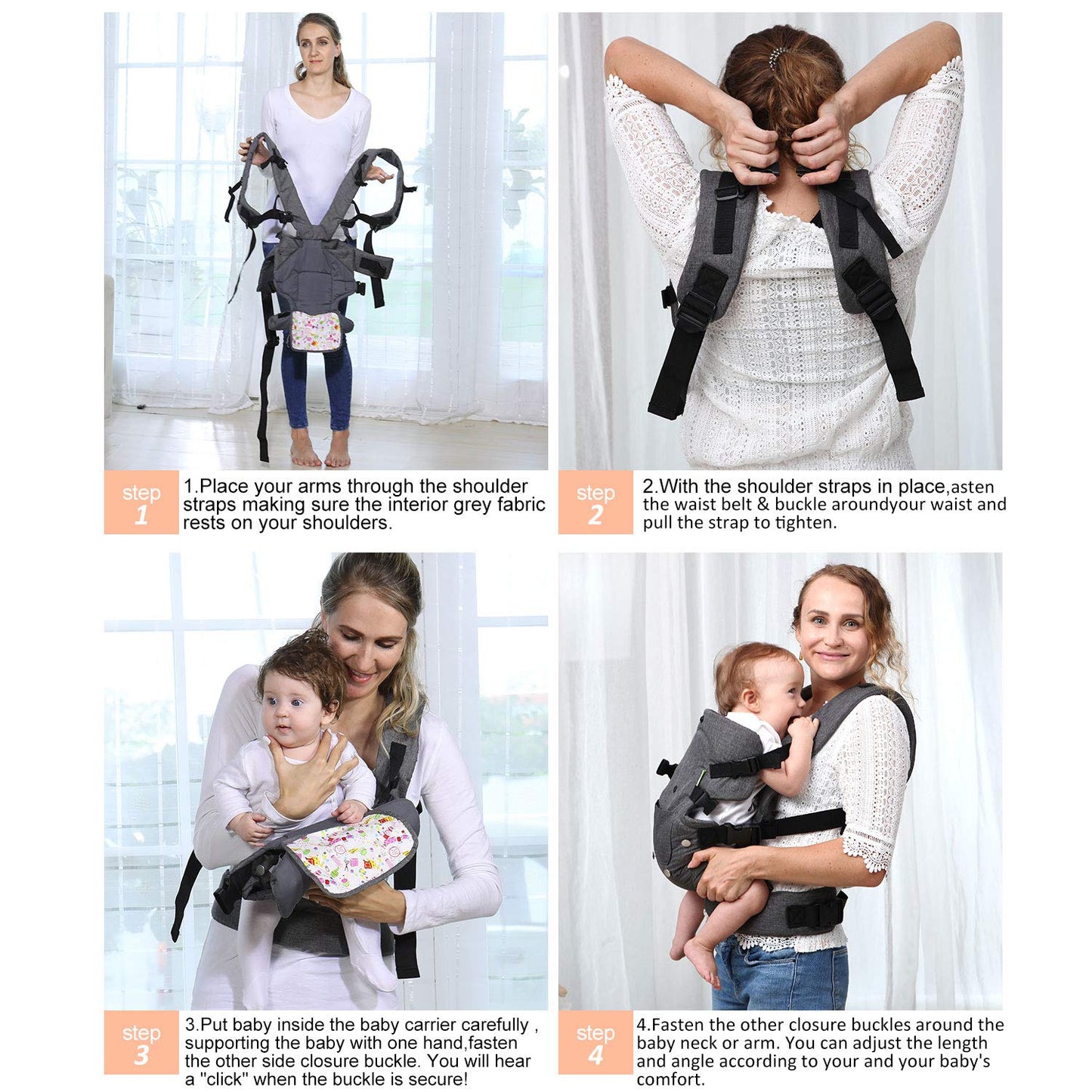 longdafei Babytrage, ergonomisches Design-Babytragetuch Cabrio mit atmungsaktivem Air-Mesh und verstellbaren Schnallen Baby Trage für Kleinkinder und Neugeborene