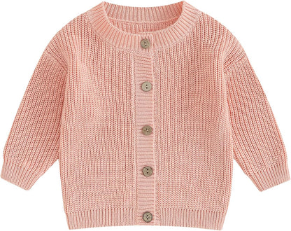 FOMOYUU Strickjacke für Kleinkinder und Neugeborene, Mädchen, langärmelig, Knopfleiste, Sweatshirt, Jacke, Herbst-Outfits