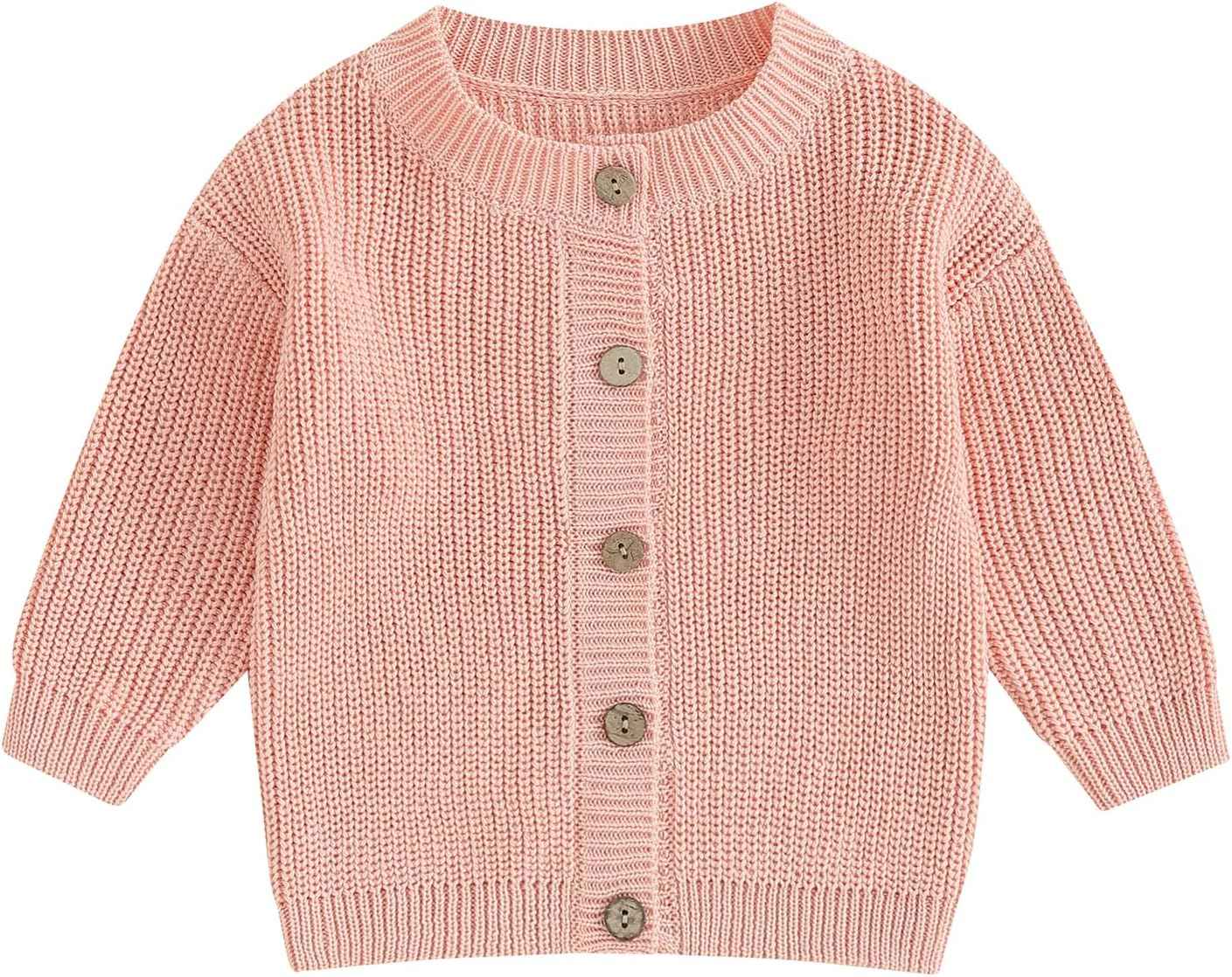 FOMOYUU Strickjacke für Kleinkinder und Neugeborene, Mädchen, langärmelig, Knopfleiste, Sweatshirt, Jacke, Herbst-Outfits