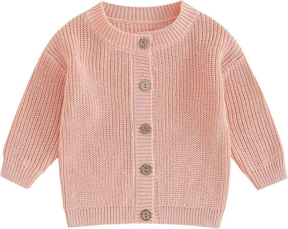 FOMOYUU Strickjacke für Kleinkinder und Neugeborene, Mädchen, langärmelig, Knopfleiste, Sweatshirt, Jacke, Herbst-Outfits