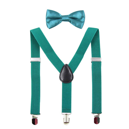 HANERDUN Unisex Boys Girls Bow Tie Braces with Three Clothes Clips on Waistband