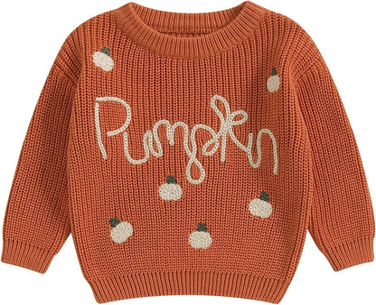 Yassiglia Baby Halloween Strickpullover Kleinkinder Kürbis/Geist Sweatshirt Langarm Rundhals Gestrickter Pullover Neugeborenes Baby My First Halloween Outfit