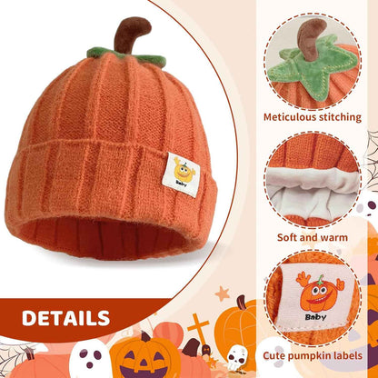 CharmBurst Baby Hat Pumpkin Design Orange, Soft Winter Hat for Boys and Girls, Children's Beanie Hat Halloween Gift, Winter Warm Hat Baby Gift