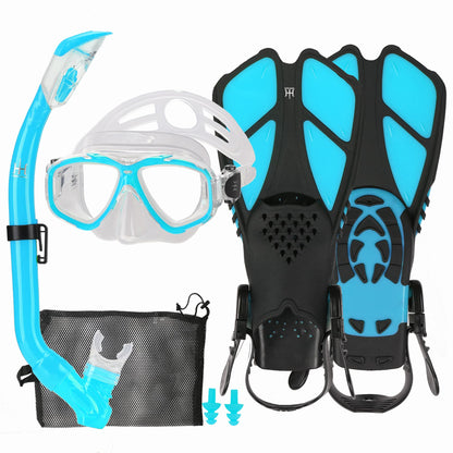 HH HHAO SPORT Children's snorkel set with fins, 180° panorama wide view diving goggles children, adjustable flippers, high-quality diving mask and dry top snorkel
