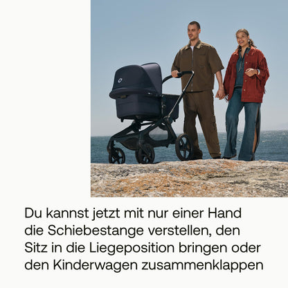 Bugaboo Fox 5 Renew, 2-in-1 Kinderwagen für jedes Gelände, mit Liegewanne | ausziehbarer Kleinkindsitz, praktische Ein-Hand Faltung, Fahrgestell in Schwarz und Sonnendach in Forest Green ab Lager