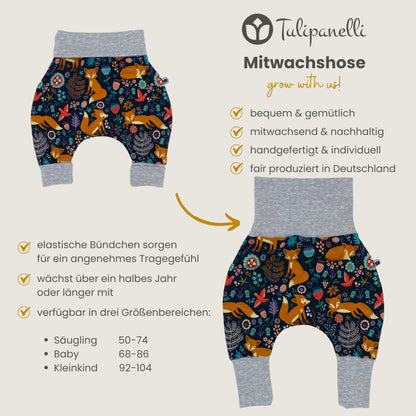 Growing Baby Baggy Trousers Made of Cotton Jersey - Handmade Growing Trousers Baby Trousers for Boys - Sizes 50-74 | 68-86 | 92-104 (Mini Rainbow Brown, 50-74)