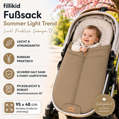 Babyfußsack Light Trend Exklusiv, 95x48cm | Leichter Sommer-Fußsack für Kinderwagen, Buggy & Sportwagen, Vorderteil abnehmbar, pflegeleicht