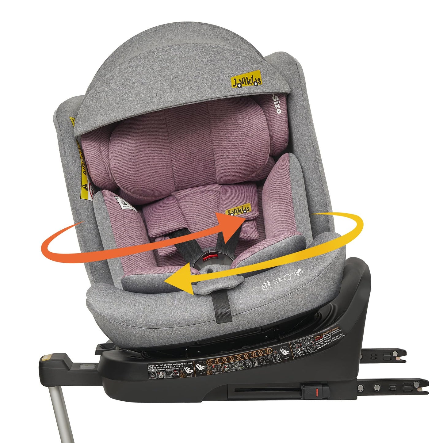 Jovikids 360° Drehbar Kindersitz mit ISOFIX, i-Size 40-150cm(ab Geburt -12 Jahre) Baby Autositz Reboarder mit Liegefunktion & Abnehmbar Vordach, ECE R129 (Rosa) - Meloni2