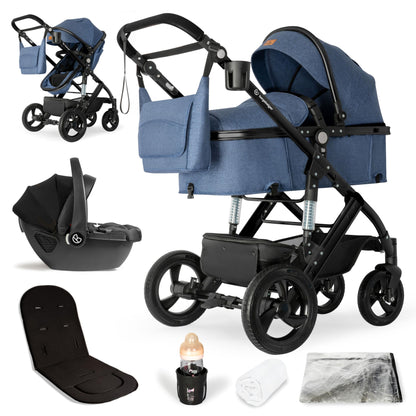 Bergsteiger Nizza 3 in 1 Kinderwagen, Kombikinderwagen Komplettset, Auto-Babyschale & Isofix Station, Babywanne & Buggy Sportsitz inklusive